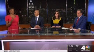 Natalie Pasquarella, 35, third from left, joined her co-hosts during the 11 p.m. news when she let out a quick giggle and waited for the newscast to end before telling anyone her water broke. (NBC)